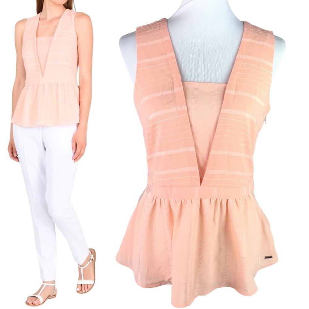 Armani Exchange Peach Peplum Sleeveless Top
